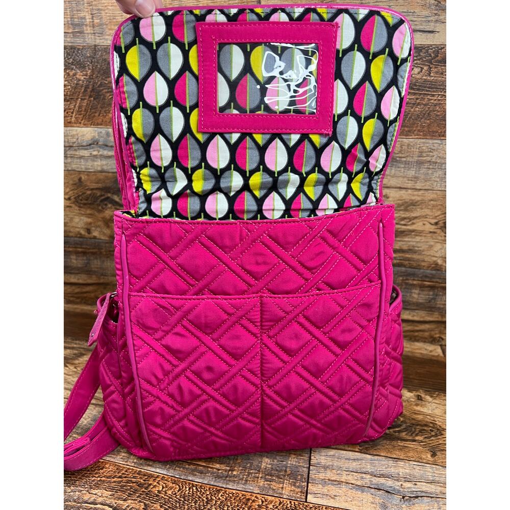 Vera Bradley Hot Fuchsia Pink Quilted Backpack Bag Pockets Purse - Picture 7 of 8